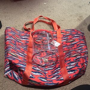 Vera Bradley Outlet Fish Lighten-Up Red Tote Bag and matching lotion holder Set